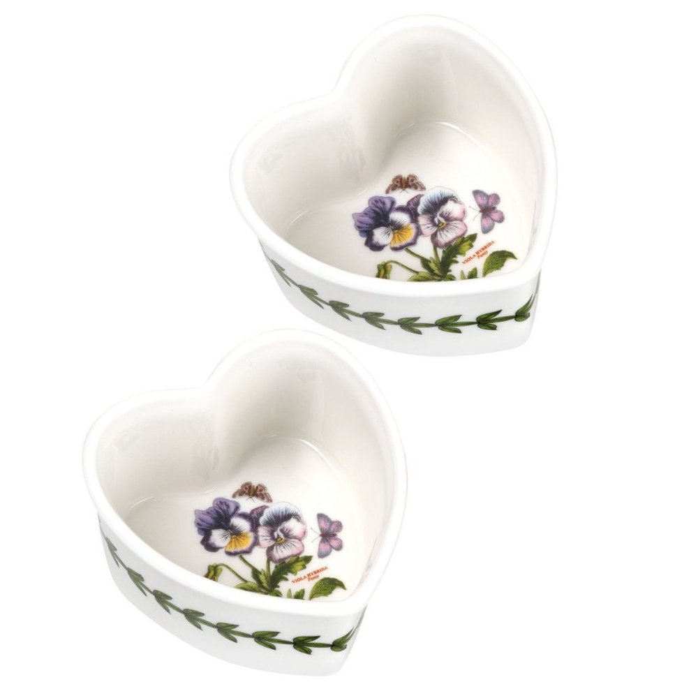 Portmeirion Botanic Garden 2 Heart-Shaped Porcelain Ramekins (Pansy)